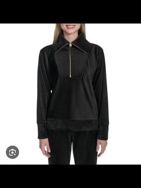Halston Quarter zip Black Velour Pull Over M Nwt
